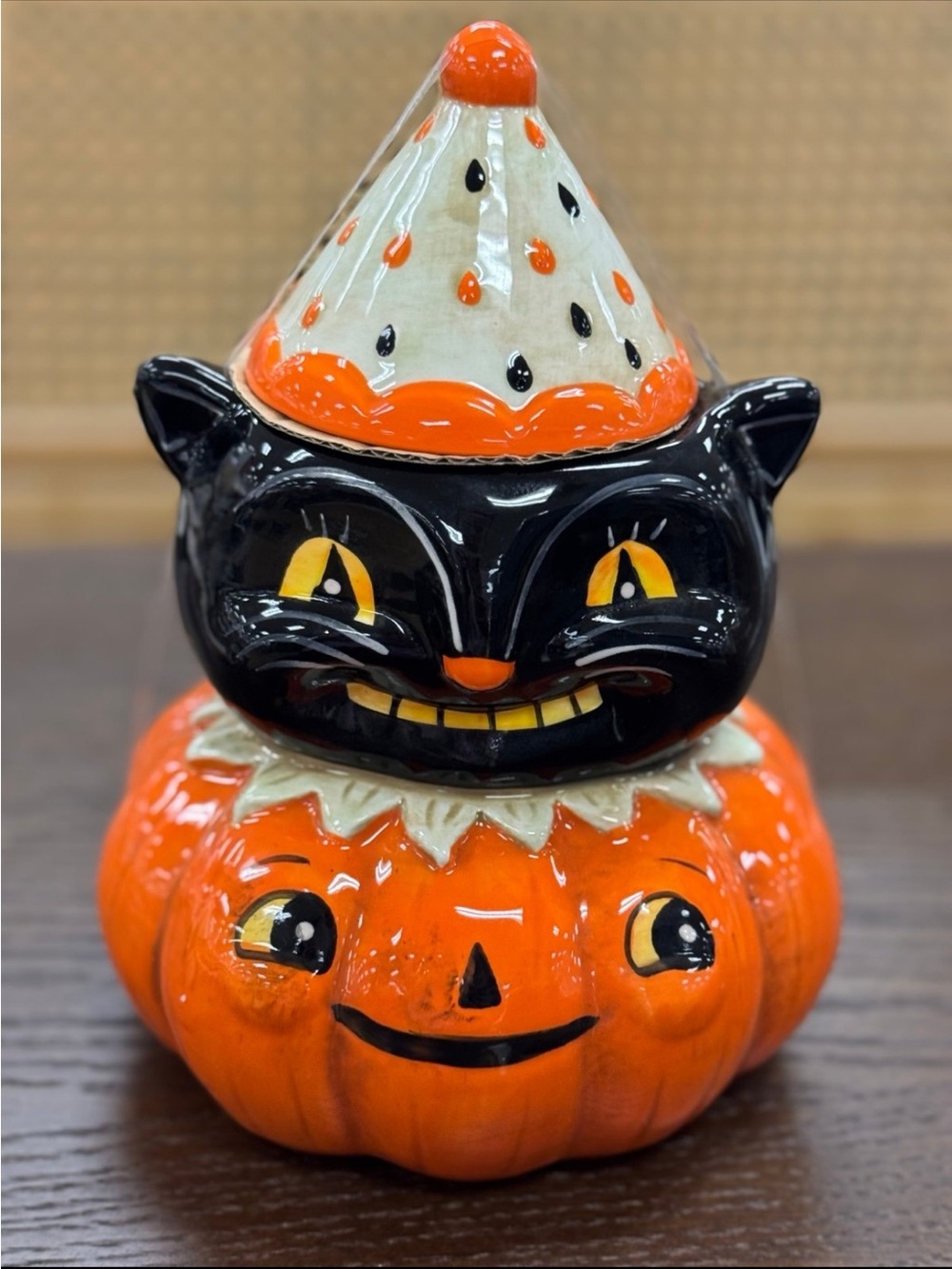 johanna parker Halloween Black Cat Pumpkin Candy Jar Cookie Jar